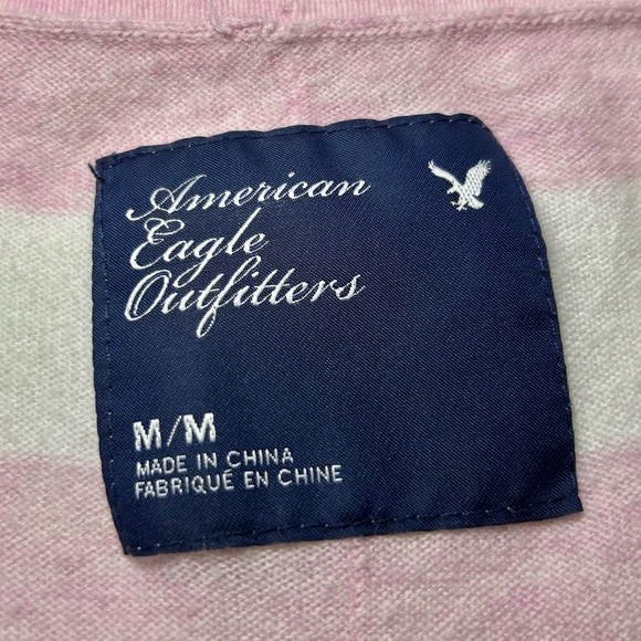 American Eagle Outfitters Y2K Pink & White Stripe V-Neck Long Sleeve Top Medium - Picture 7 of 14